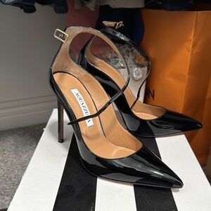 Aquazzura love affair pump 
Black Stiletto Heels with Ankle Strap